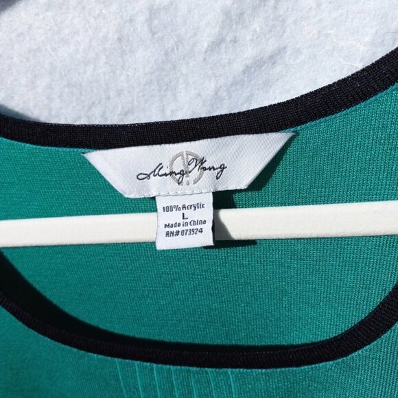Ming Wang Tank Top Stretch Knitted Ribbed Bottom Edging Side Slits Black Green L - Picture 7 of 13